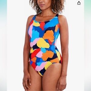 NWT Nautica Women’s Shirred One Piece Multi Color Swimsuit Size XSmall